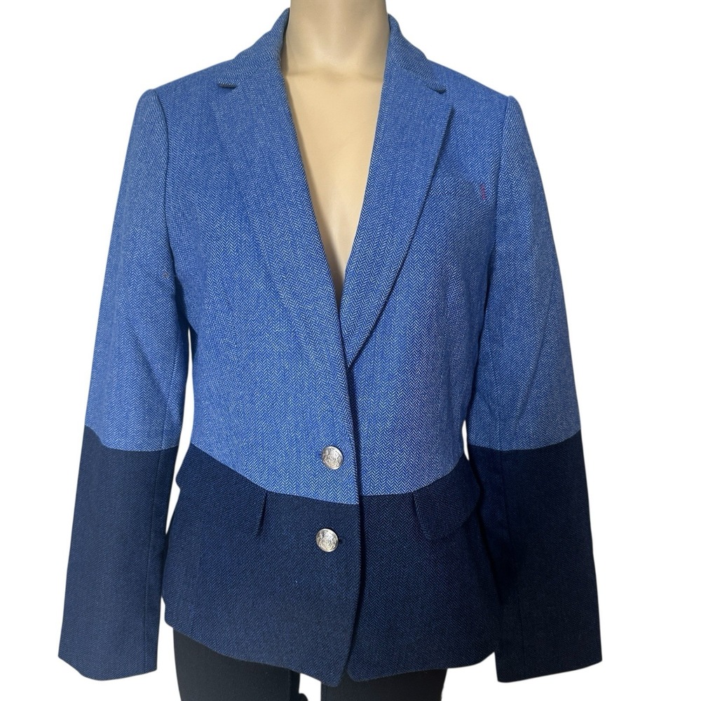 Banana Republic Preppy Jacket Blazer Womens 8P Petite‎ Wool Blue Colorblock